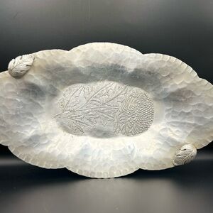 Vintage Continental 150 bucks hand wrought aluminum serving tray ￼